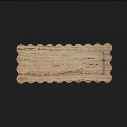 Elegant Rectangular Scallop Travertine Marble Tray